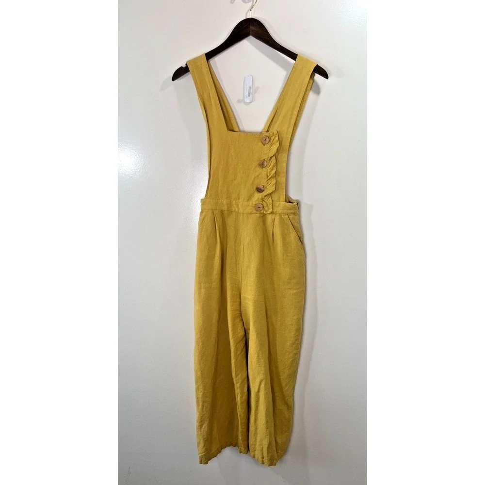 Zara Womens Linen Blend Overalls XS Cottagecore Country Prairie Twee Breathable
